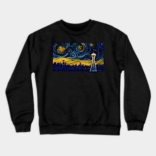 Seattle skyline like starry night Crewneck Sweatshirt